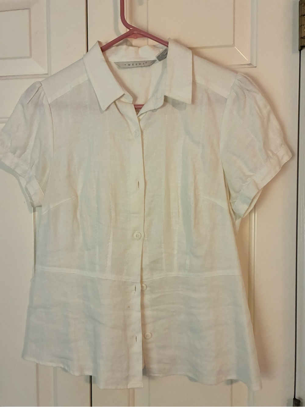 Tweeds White Linen Short-Sleeve Button Down Shirt
